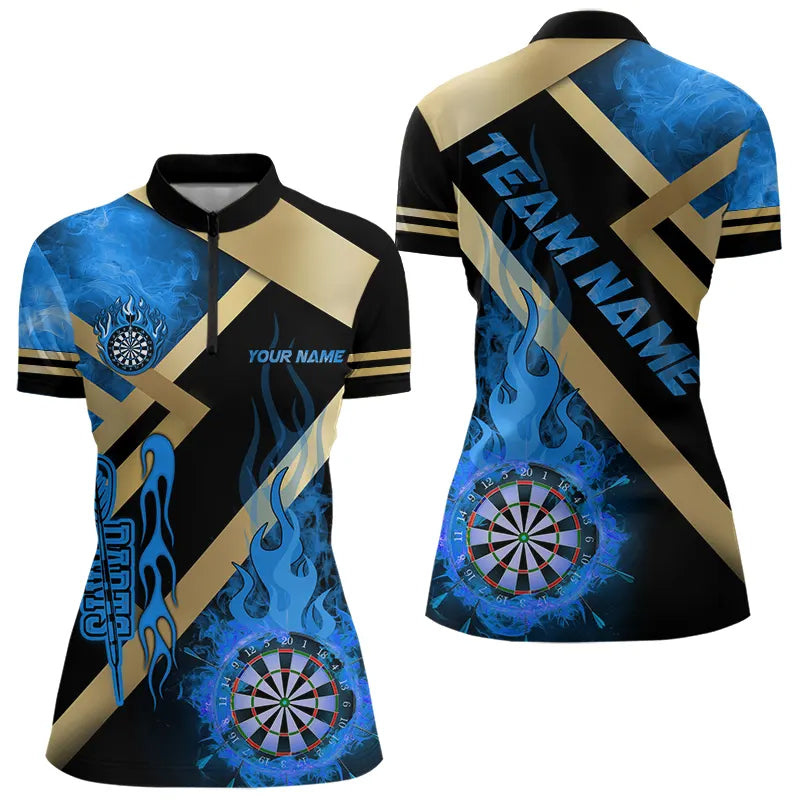 Personalized Gold And Blue Dartboard Fire Flame Custom Darts, Darts Team