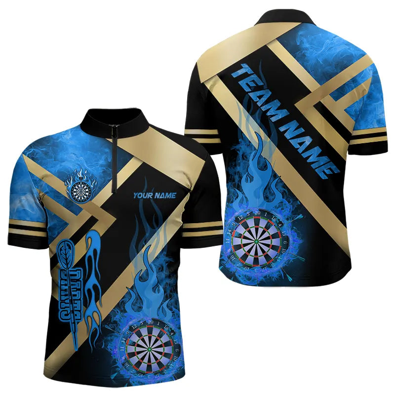 Personalized Gold And Blue Dartboard Fire Flame Custom Darts, Darts Team
