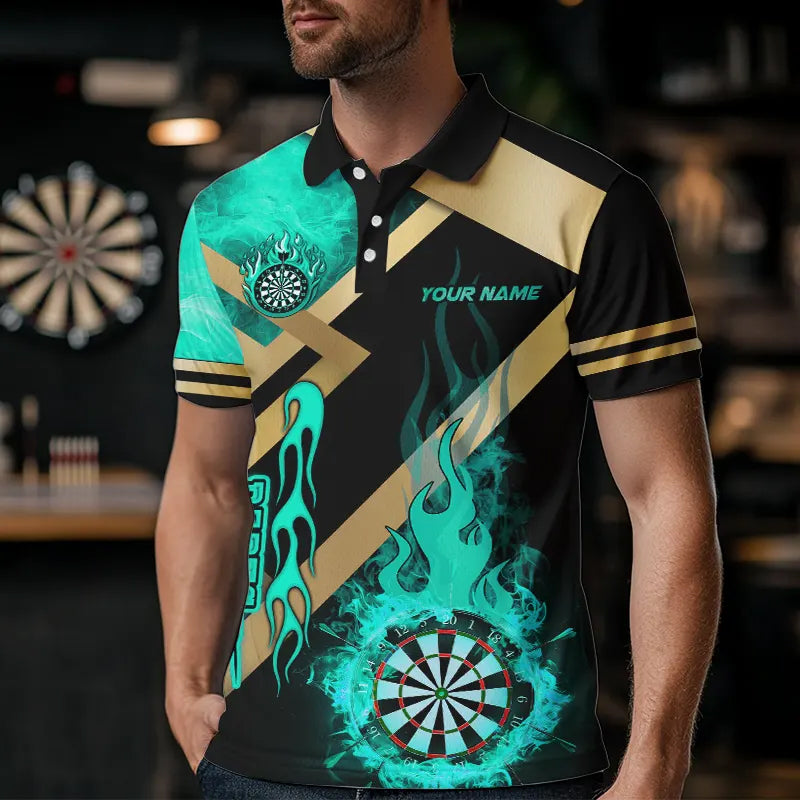 Personalized Gold And Turquoise Dartboard Fire Flame Custom Dart, Darts Team