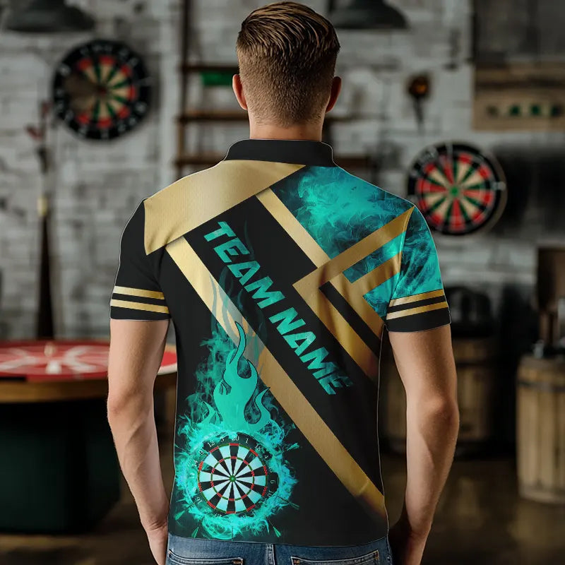 Personalized Gold And Turquoise Dartboard Fire Flame Custom Dart, Darts Team