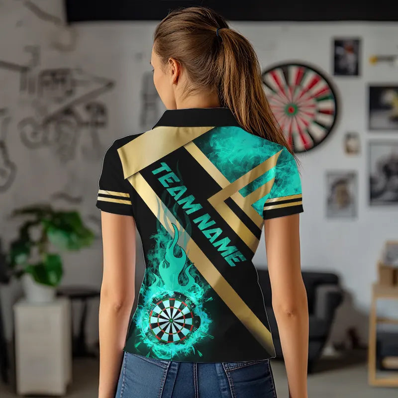 Personalized Gold And Turquoise Dartboard Fire Flame Custom Dart, Darts Team