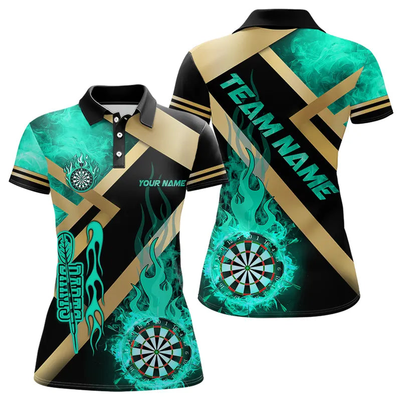 Personalized Gold And Turquoise Dartboard Fire Flame Custom Dart, Darts Team