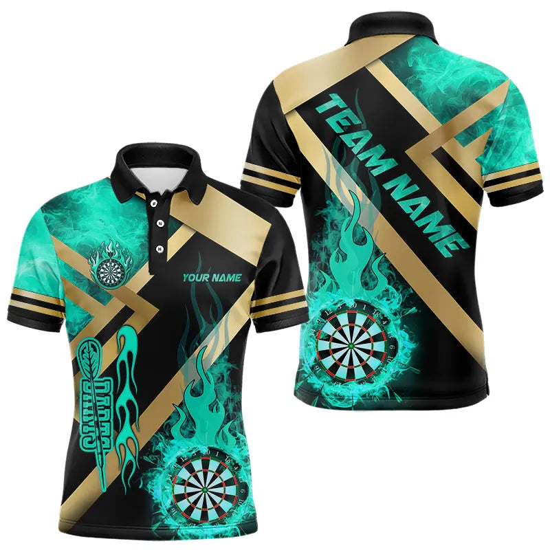 Personalized Gold And Turquoise Dartboard Fire Flame Custom Dart, Darts Team