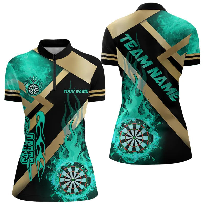 Personalized Gold And Turquoise Dartboard Fire Flame Custom Dart, Darts Team