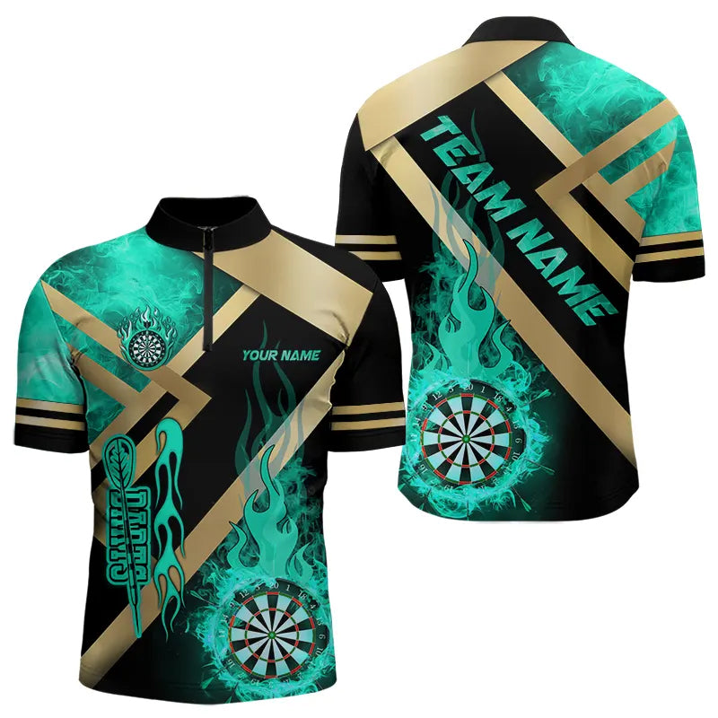 Personalized Gold And Turquoise Dartboard Fire Flame Custom Dart, Darts Team