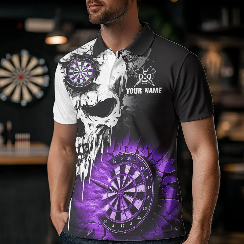 Personalized Grunge Skull Crack Wall Men Dart Custom Darts League Team |Purple