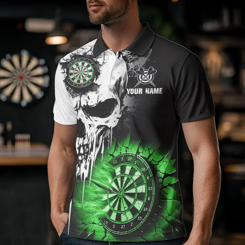 Personalized Grunge Skull Crack Wall Men Dart Custom Darts League Team |Green
