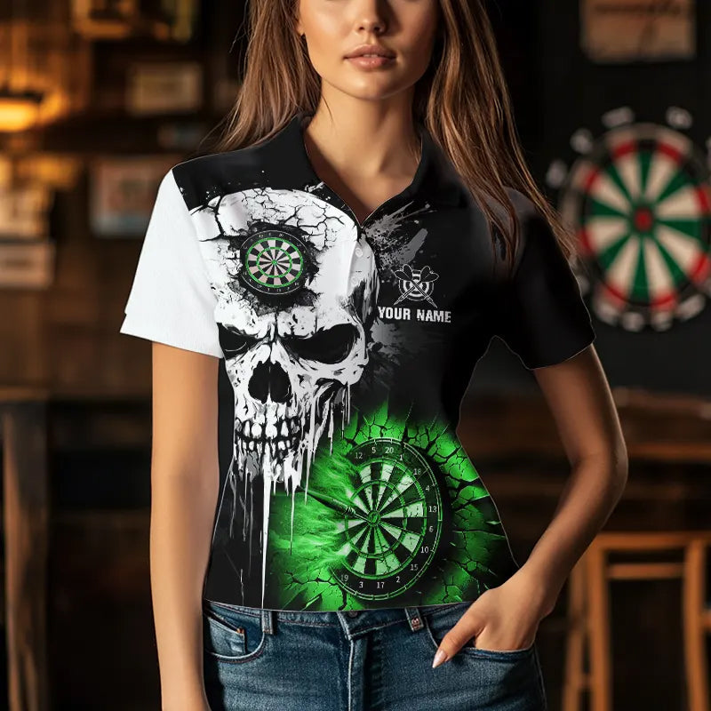 Personalized Grunge Skull Crack Wall Men Dart Custom Darts League Team |Green