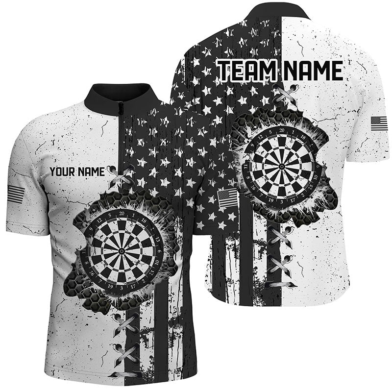 Personalized Black White Grunge US Flag Darts Custom Patriotic Retro Darts
