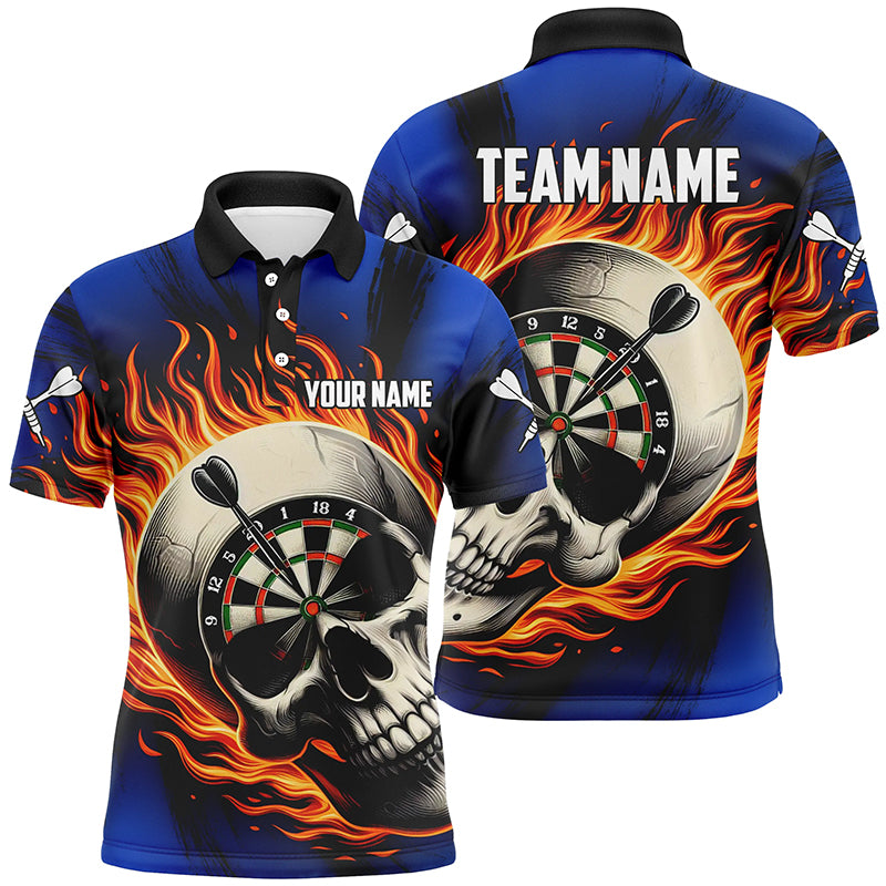 Flaming Dart Skull Men Quarter-Zip Custom Darts For Team Dart |Blue