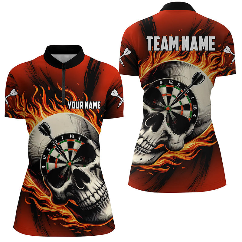 Flaming Dart Skull Men Quarter-Zip Custom Darts For Team Dart |Red