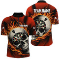 Flaming Dart Skull Men Quarter-Zip Custom Darts For Team Dart |Red