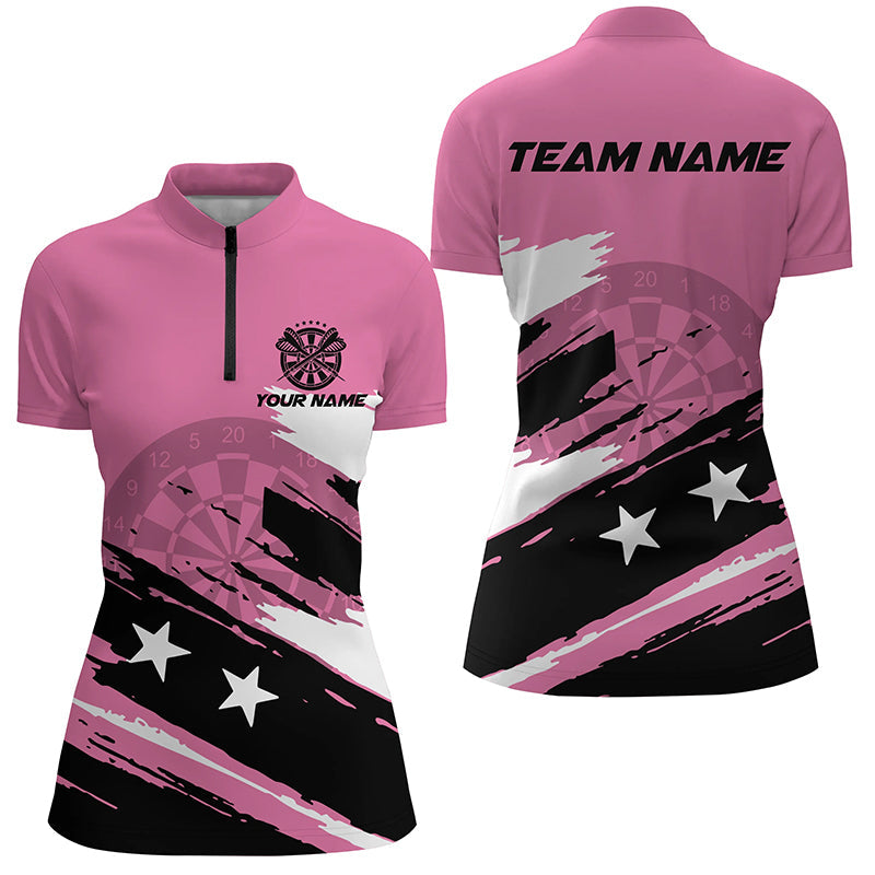 Personalized Pink Darts Men Quarter-Zip Grunge Style, Mother's Day Darts Gift