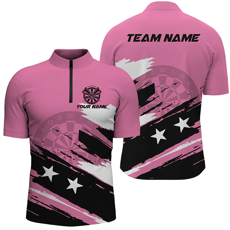 Personalized Pink Darts Men Quarter-Zip Grunge Style, Mother's Day Darts Gift