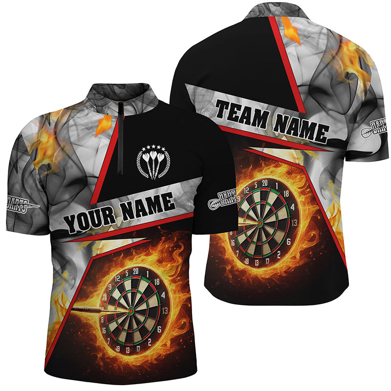 Personalized Darts Flame Grey Smoke Men Quarter-Zip Custom Dart League