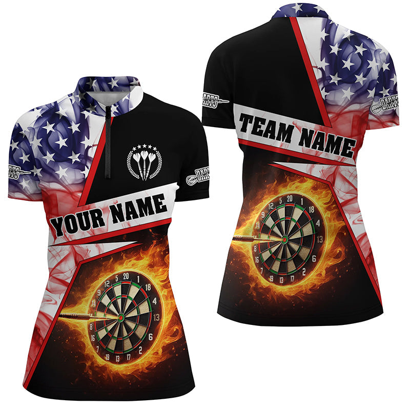 Personalized Darts Flame US Flag Smoke Men Quarter-Zip, Dart League