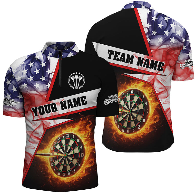 Personalized Darts Flame US Flag Smoke Men Quarter-Zip, Dart League