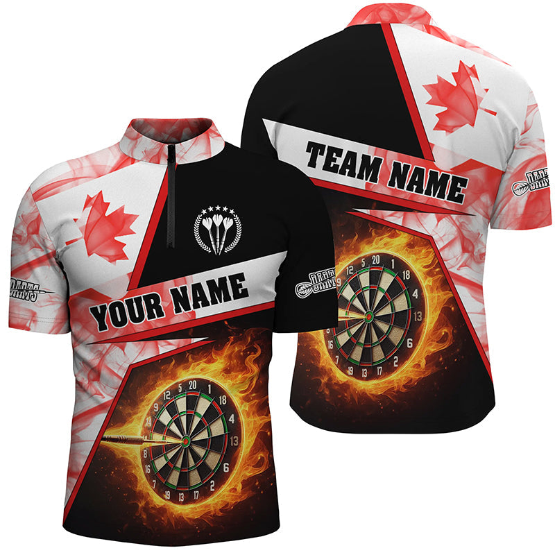 Personalized Darts Flame Canada Flag Smoke Men Quarter-Zip, Dart League