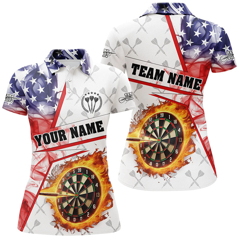 US Flag Smoke Custom Fire Flame Darts and Quarter-Zip Patriotic Darts League |White