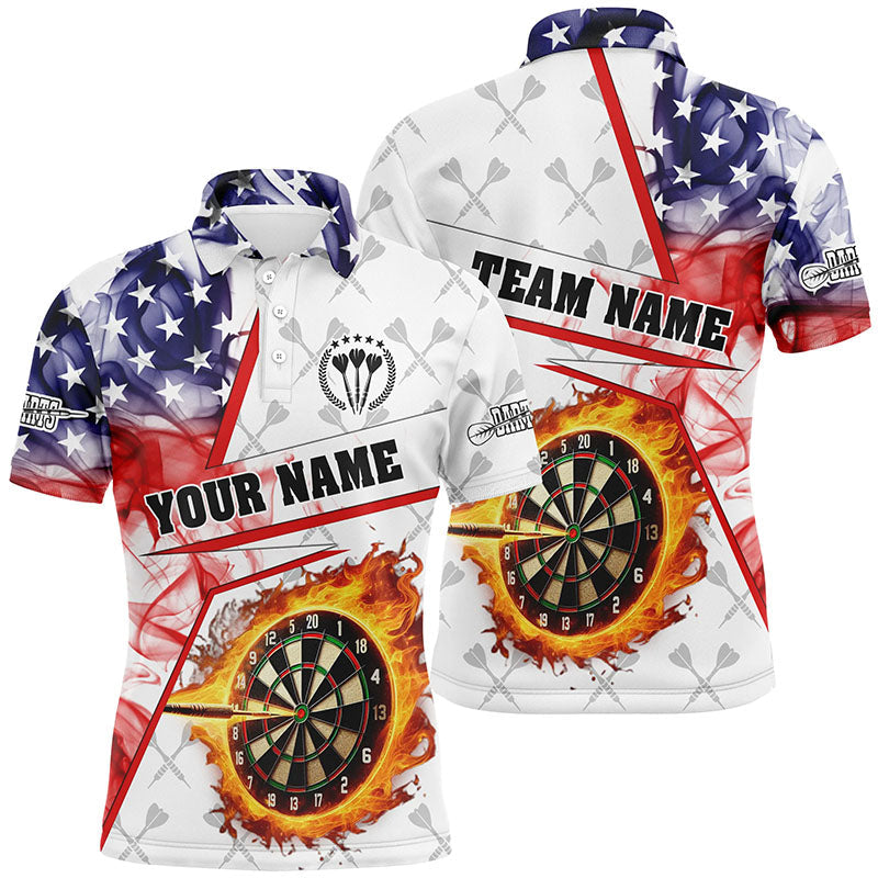US Flag Smoke Custom Fire Flame Darts and Quarter-Zip Patriotic Darts League |White