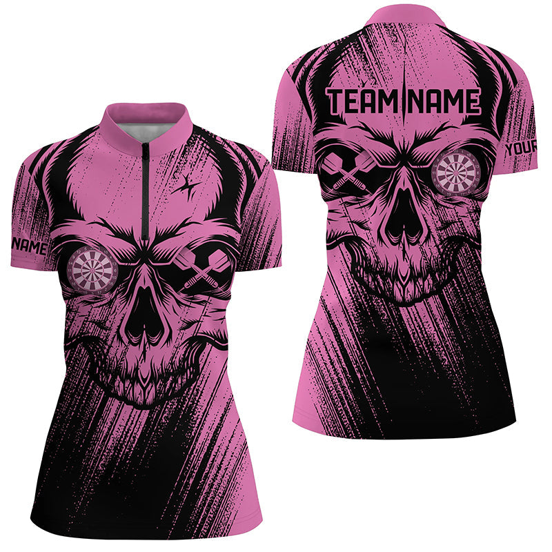Personalized Pink Grunge Skull Darts and Quarter-Zip Custom Cool Darts Team