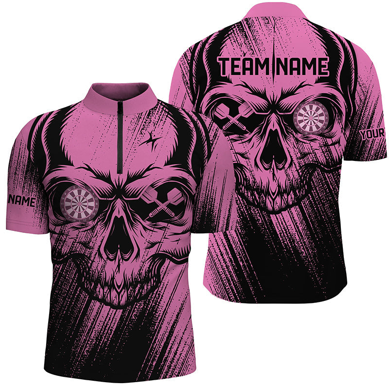 Personalized Pink Grunge Skull Darts and Quarter-Zip Custom Cool Darts Team
