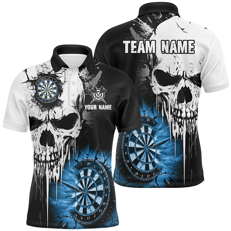 Personalized Grunge Skull Crack Wall Men Dart Custom Scary Darts League Team |Blue
