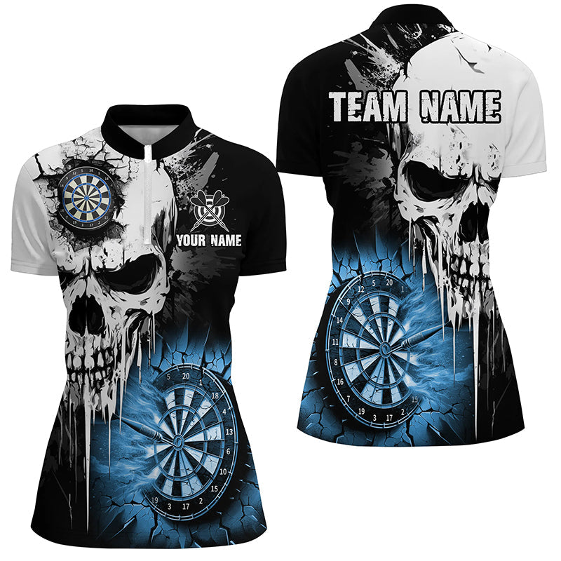 Personalized Grunge Skull Crack Wall Men Dart Custom Scary Darts League Team |Blue