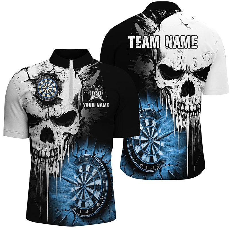 Personalized Grunge Skull Crack Wall Men Dart Custom Scary Darts League Team |Blue