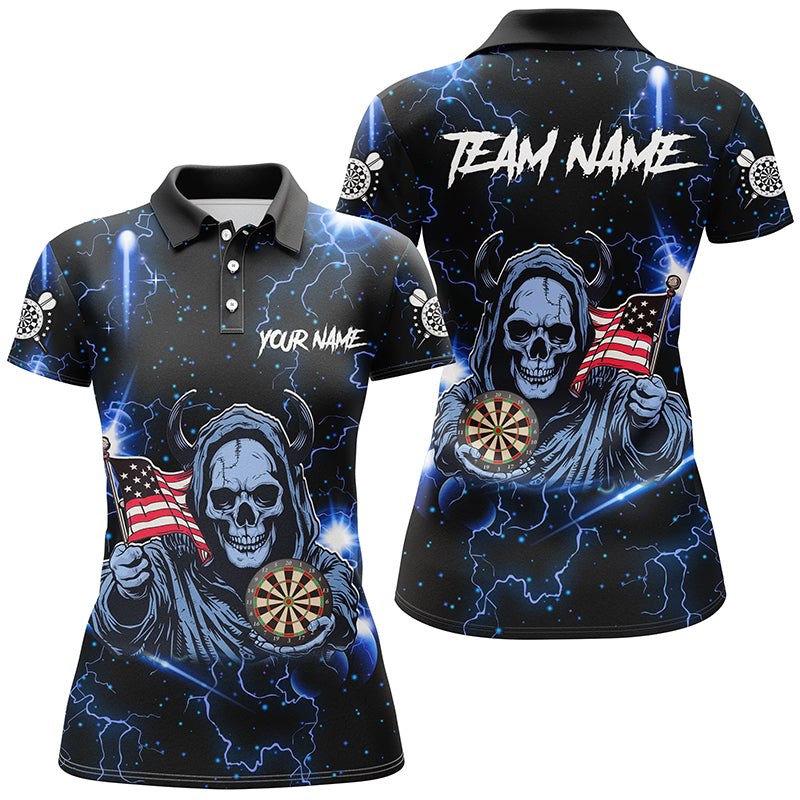 Blue Skull Thunder Lightning US Flag Custom Dart, Darts League Team