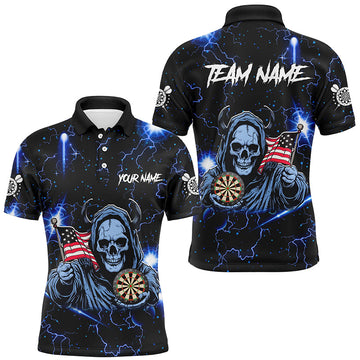 Blue Skull Thunder Lightning US Flag Custom Dart, Darts League Team