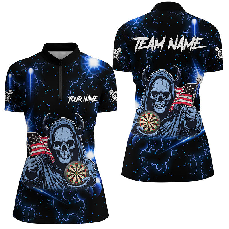 Blue Skull Thunder Lightning US Flag Custom Dart, Darts League Team