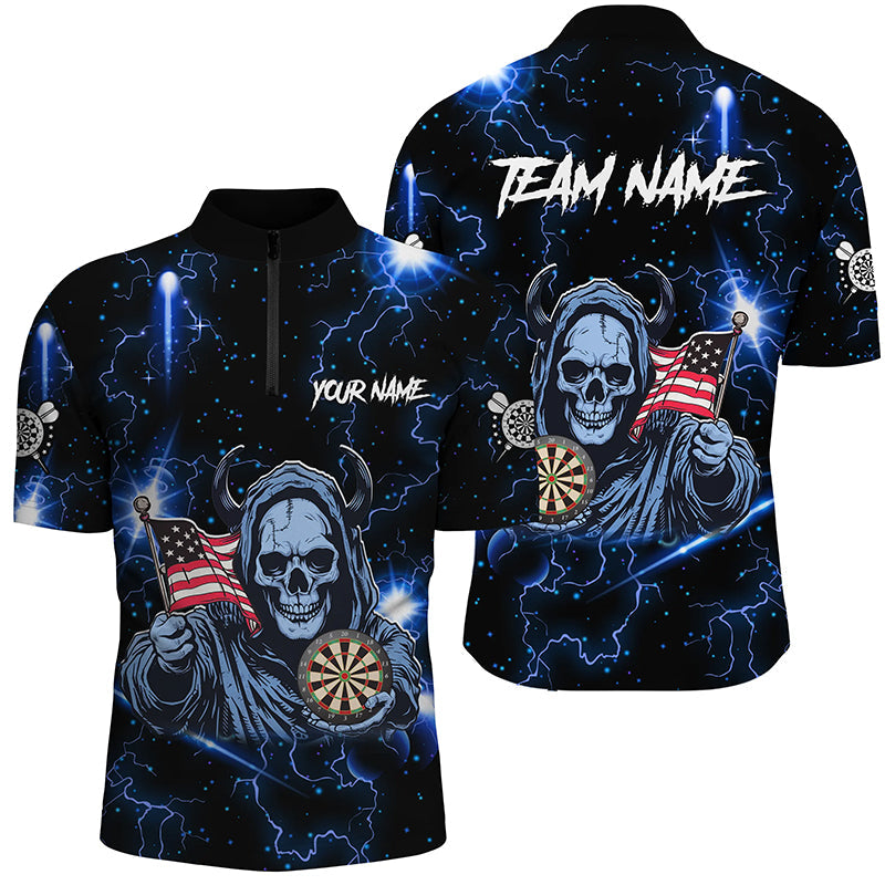 Blue Skull Thunder Lightning US Flag Custom Dart, Darts League Team