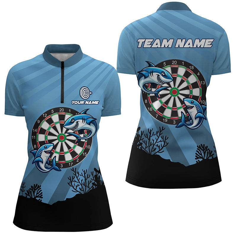 Personalized Shark Dart Board Blue Men Quarter-Zip Custom Funniest Darts Gift