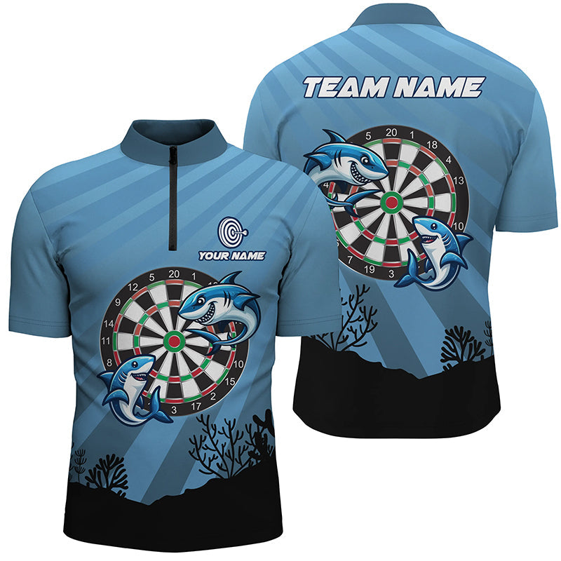 Personalized Shark Dart Board Blue Men Quarter-Zip Custom Funniest Darts Gift
