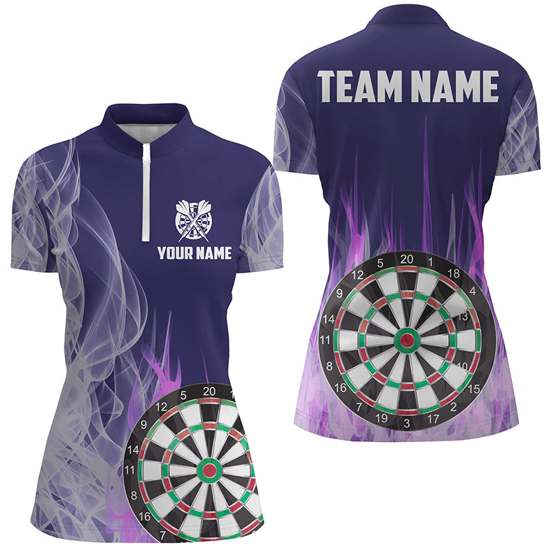 Purple Fire Flame 3D Dartboard Men Darts Quarter-Zip Custom Darts Team