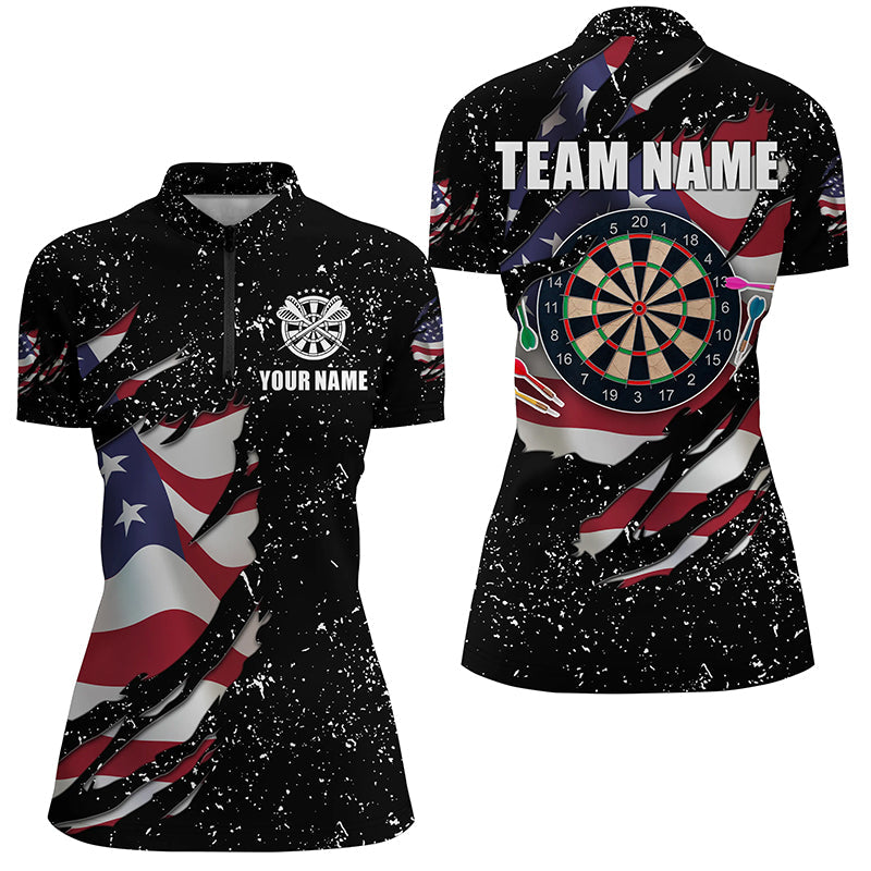 Grunge US Flag Dartboard and Quarter-Zip Custom Patriotic Darts Attire