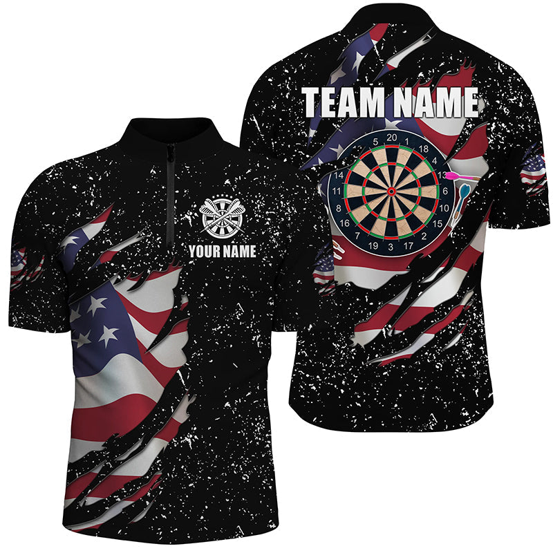 Grunge US Flag Dartboard and Quarter-Zip Custom Patriotic Darts Attire