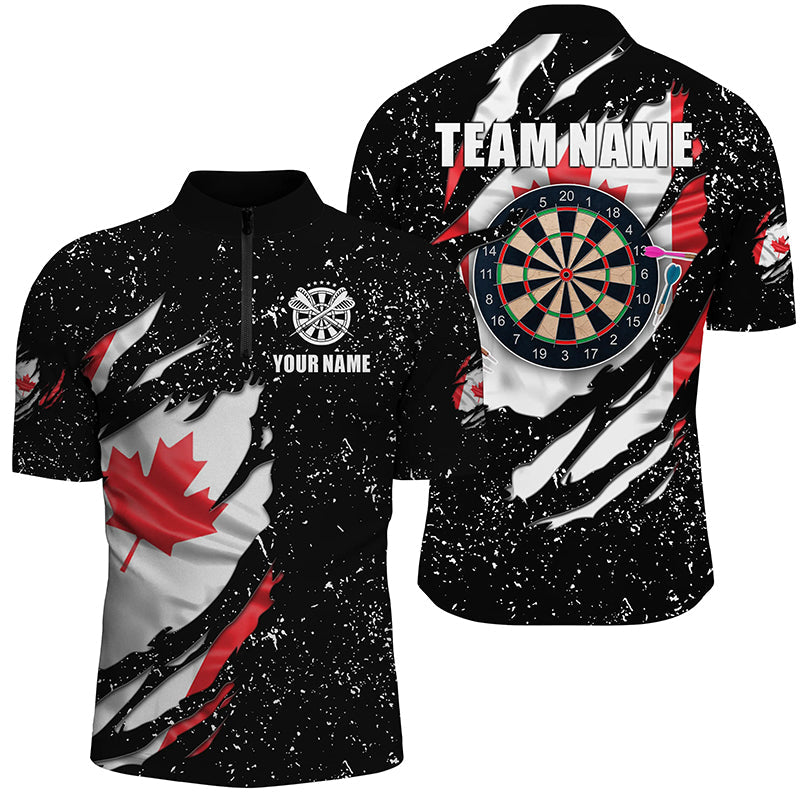 Grunge Canada Flag Dartboard and Quarter-Zip Custom Patriotic Darts Attire