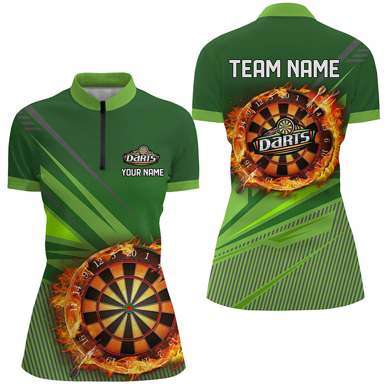 Personalized Green Dartboard Fire Flame 3D All Over Print Darts, Darts Attire