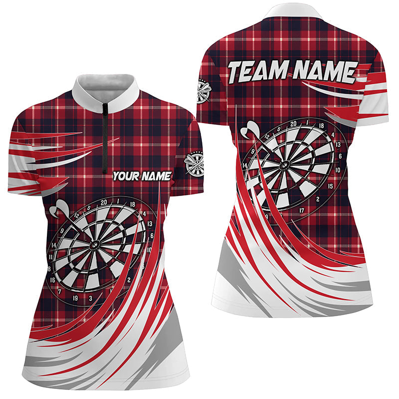 Personalized Red Darts Board Plaid Men Darts Quarter-Zip Custom Darts Team