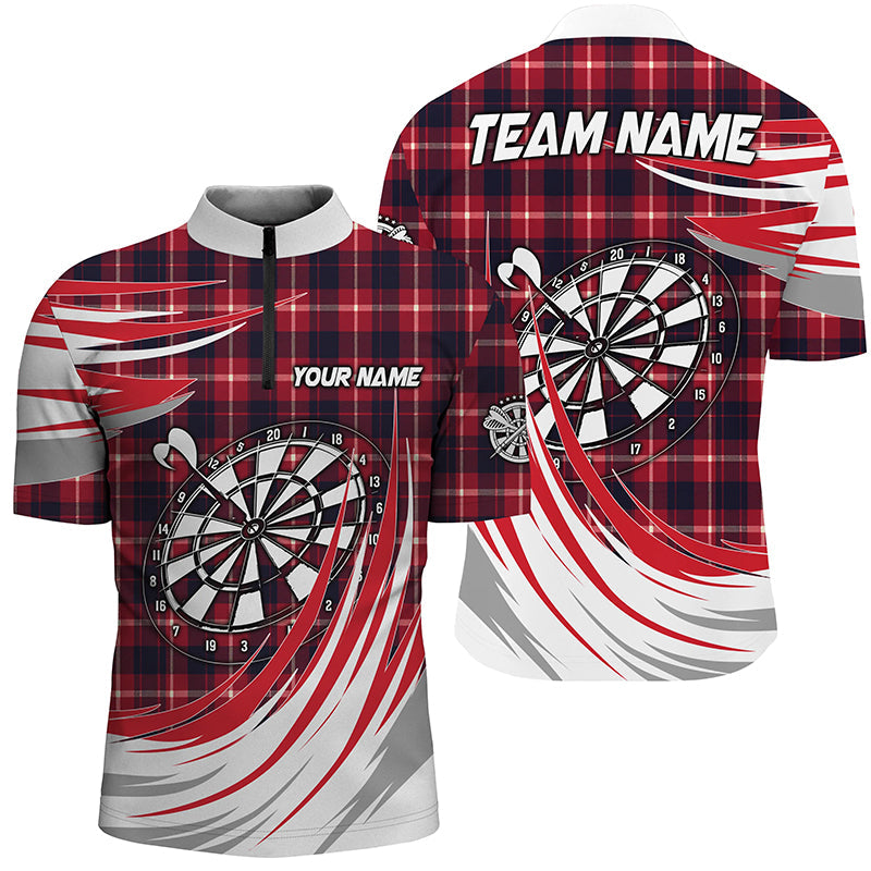 Personalized Red Darts Board Plaid Men Darts Quarter-Zip Custom Darts Team