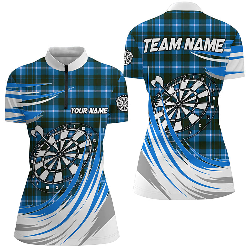 Personalized Blue Darts Board Plaid Pattern Men Darts Custom Darts Team Attire