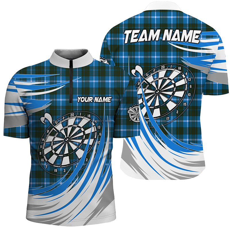 Personalized Blue Darts Board Plaid Pattern Men Darts Custom Darts Team Attire