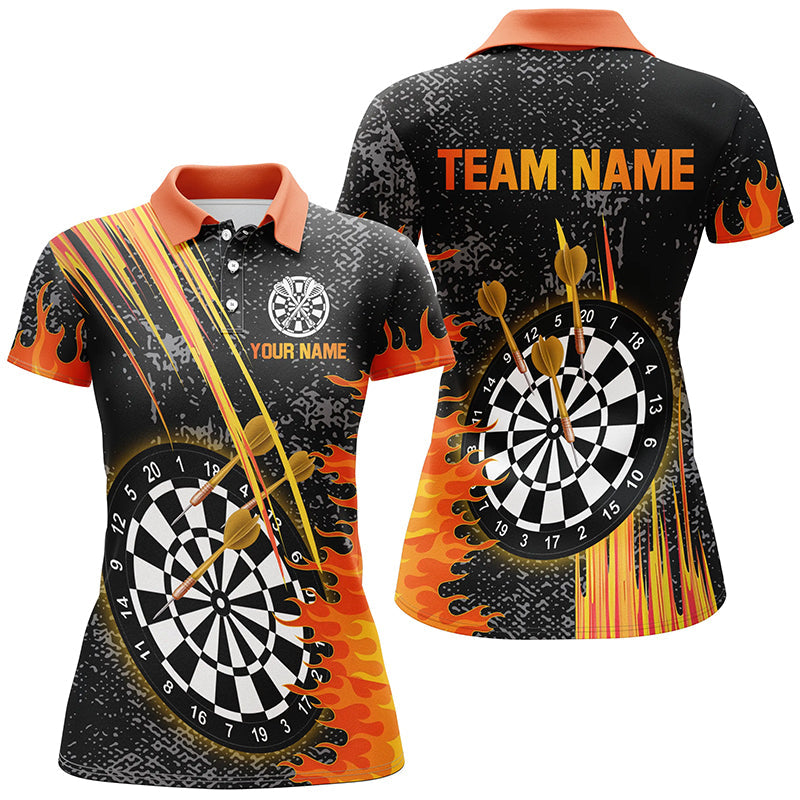 Custom Grey Grunge Orange Fire Flame Darts, Darts Team Short Sleeves