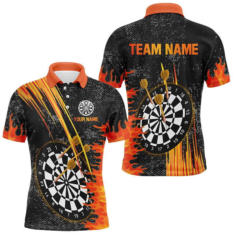 Custom Grey Grunge Orange Fire Flame Darts, Darts Team Short Sleeves