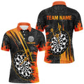 Custom Grey Grunge Orange Fire Flame Darts, Darts Team Short Sleeves