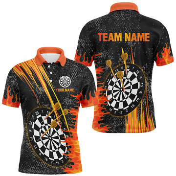 Custom Grey Grunge Orange Fire Flame Darts, Darts Team Short Sleeves