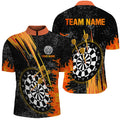Custom Grey Grunge Orange Fire Flame Darts, Darts Team Short Sleeves