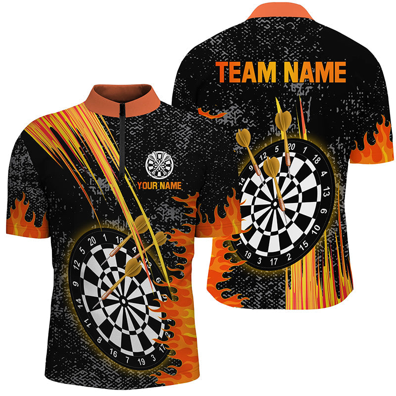 Custom Grey Grunge Orange Fire Flame Darts, Darts Team Short Sleeves